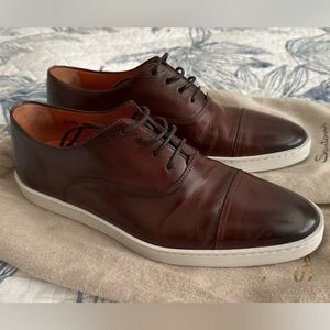 SANTONI Bund Cap Toe Oxford Sneaker, EXCELLENT condition. Brown, white sole Sz 8